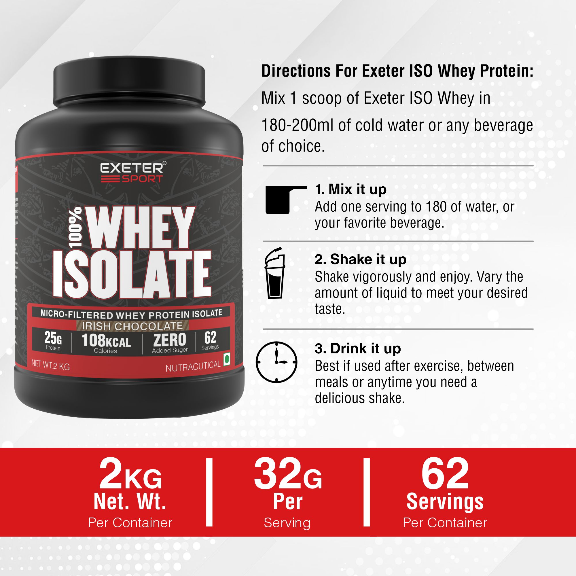 Exeter Sport 100% Whey Protein Isolate | 25g Protein | 6.6g Bcaa - Image 3